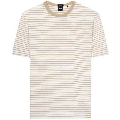 BOSS striped SS Cotton And linen T-Shirt Beige/White