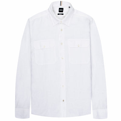 BOSS H-Liam Linen Double Pocket LS Shirt White