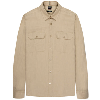 BOSS H-Liam Linen Double Pocket LS Shirt Beige