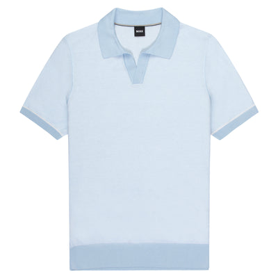 Boss H-Jianluca Knit Polo With Johnny Collar Light Blue