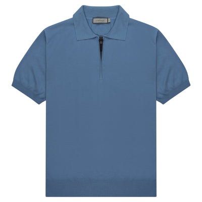Canali 1/4 Zip Knitted Polo Sky Blue