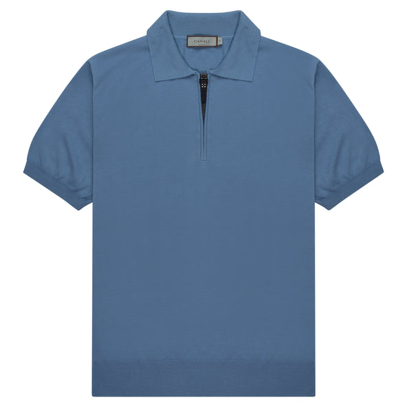 Canali 1/4 Zip Knitted Polo Sky Blue