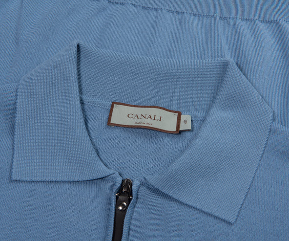 Canali 1/4 Zip Knitted Polo Sky Blue