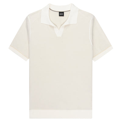 Boss H-Jianluca Knit Polo With Johnny Collar White