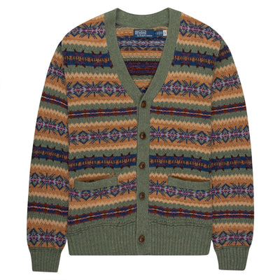 Polo Ralph Lauren Green Multi Fair Isle Cotton Blend Cardigan