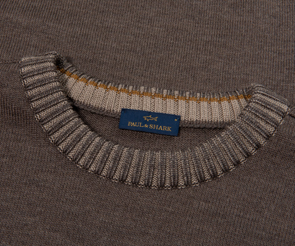 Paul & Shark Brown Knitted Ribbed Crewneck Sweater