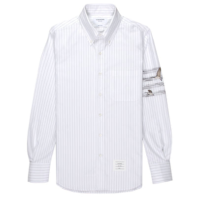 Thom Browne White Striped Shirt With Bird Details