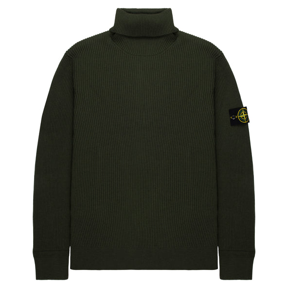 Stone Island Green Knitted Ribbed Roll Neck