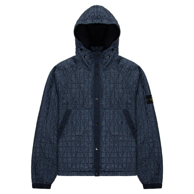 Stone Island Blue Crinkle Reps Ny Quilted Hooded Jacket