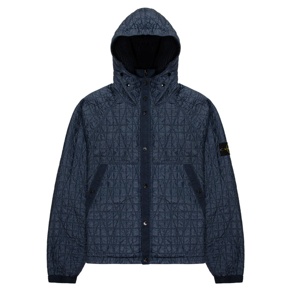 Stone Island Blue Crinkle Reps Ny Quilted Hooded Jacket