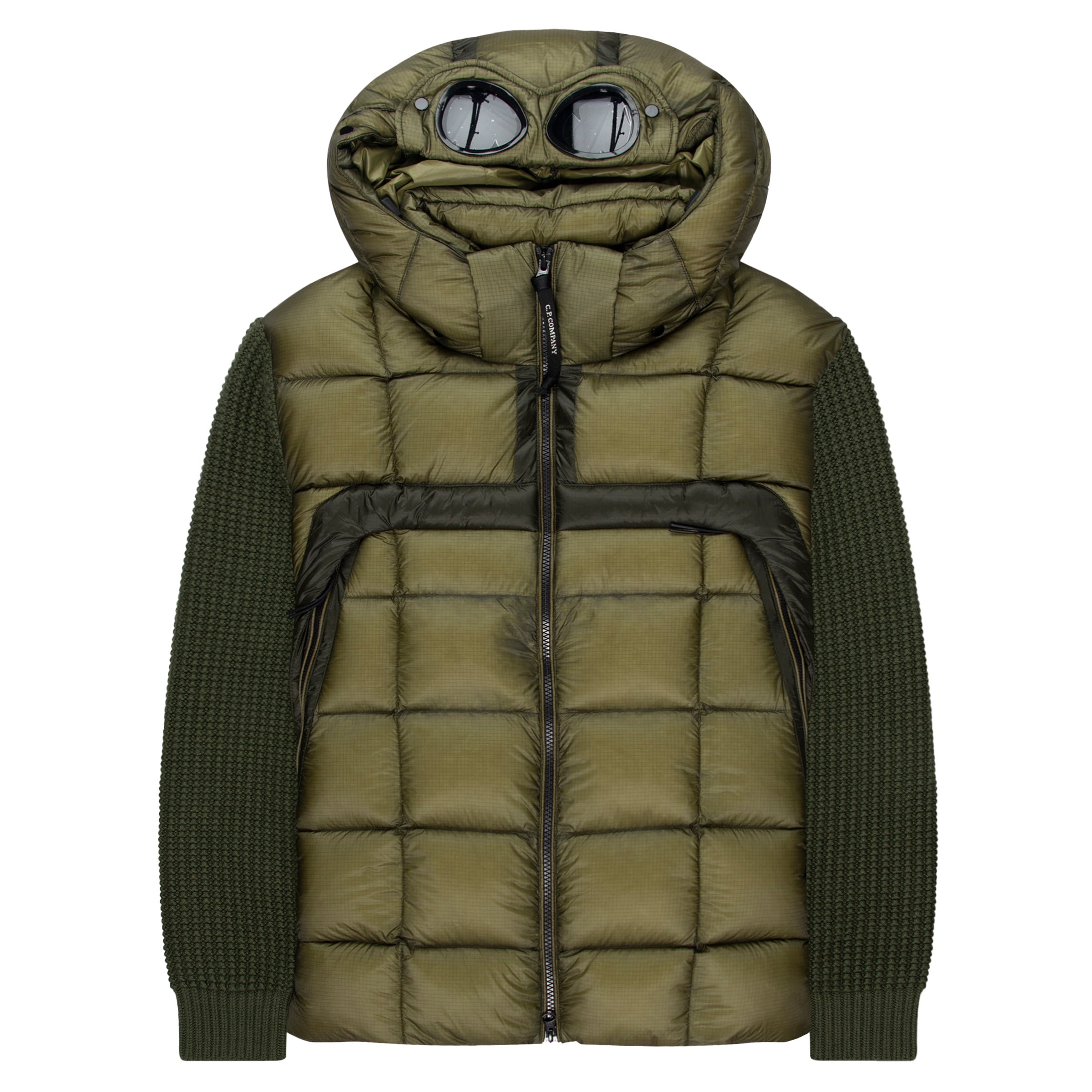 Company Green Merino Wool Goggle Hooded Puffer Jacket – Pockets