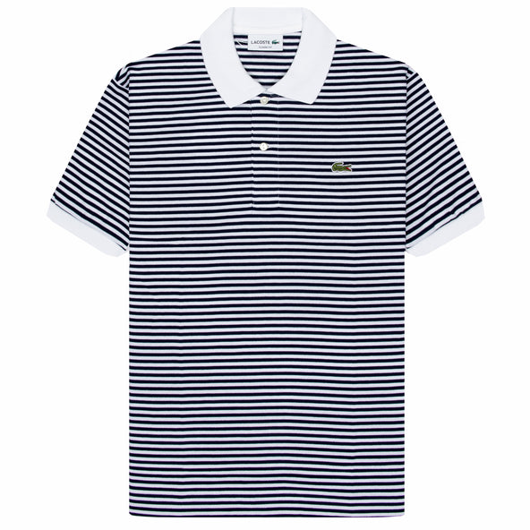 Lacoste Striped Pique Polo Navy/White
