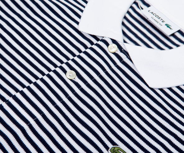 Lacoste Striped Pique Polo Navy/White