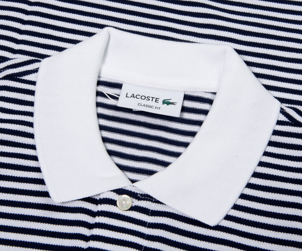 Lacoste Striped Pique Polo Navy/White