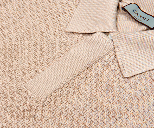Canali Textured Knitted Polo Stone