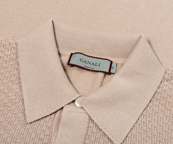 Canali Textured Knitted Polo Stone