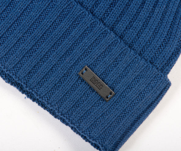 HUGO BOSS Fati_M Classic Ribbed Beanie Hat Blue