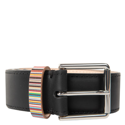 Paul Smith Signature Stripe Keeper Leather Belt Black