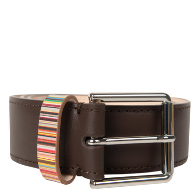 Paul Smith Signature Stripe Keeper Leather Belt Dark Brown