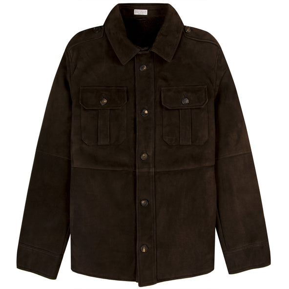 BRUNELLO CUCINELLI Suede Field Jacket Patch Pockets Brown