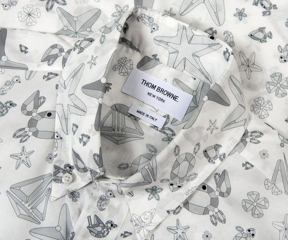 Thom Browne All Over Sealife Gem Printed Shirt White/ Grey