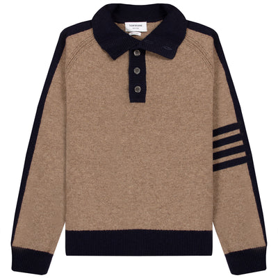 Thom Browne Jersey Stitch Mock Neck 4-Bar Stripe Pullover Jumper Medium Brown