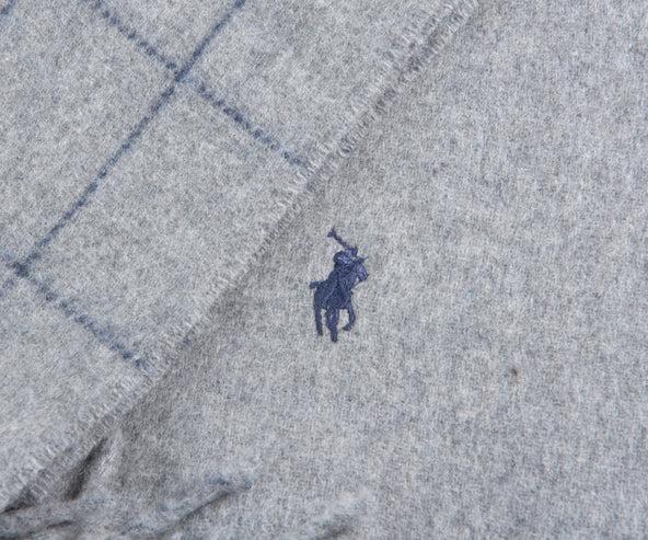 Polo Ralph Lauren Windowpane Plaid Wool Scarf Grey Heather