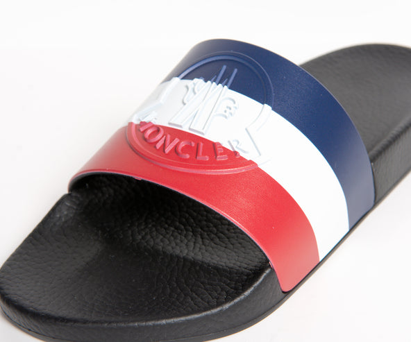 Moncler 'Basile' Striped Logo Slider Black