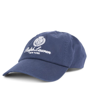Ralph Lauren navy cap with embroidered crest logo, curved brim and adjustable back strap