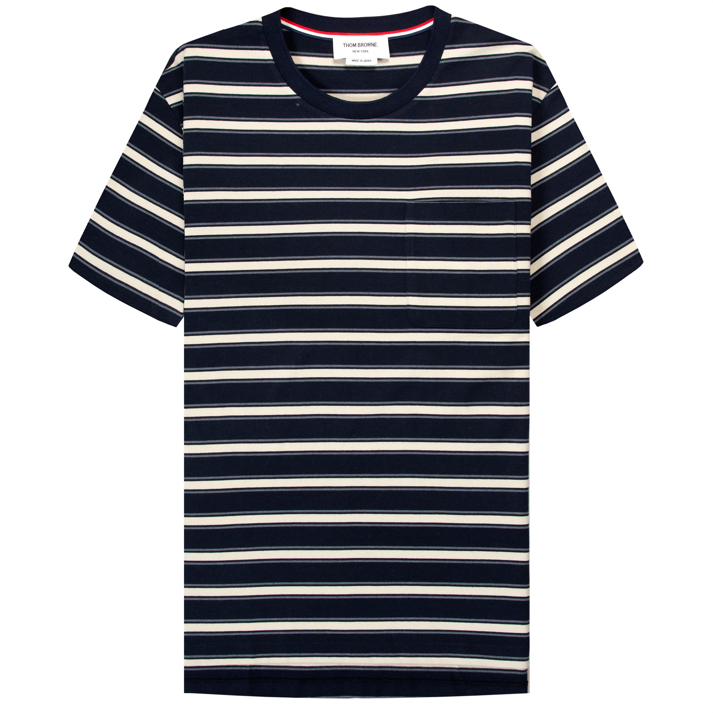 Thom Browne Striped T-Shirt Contrasting Pocket Navy/White