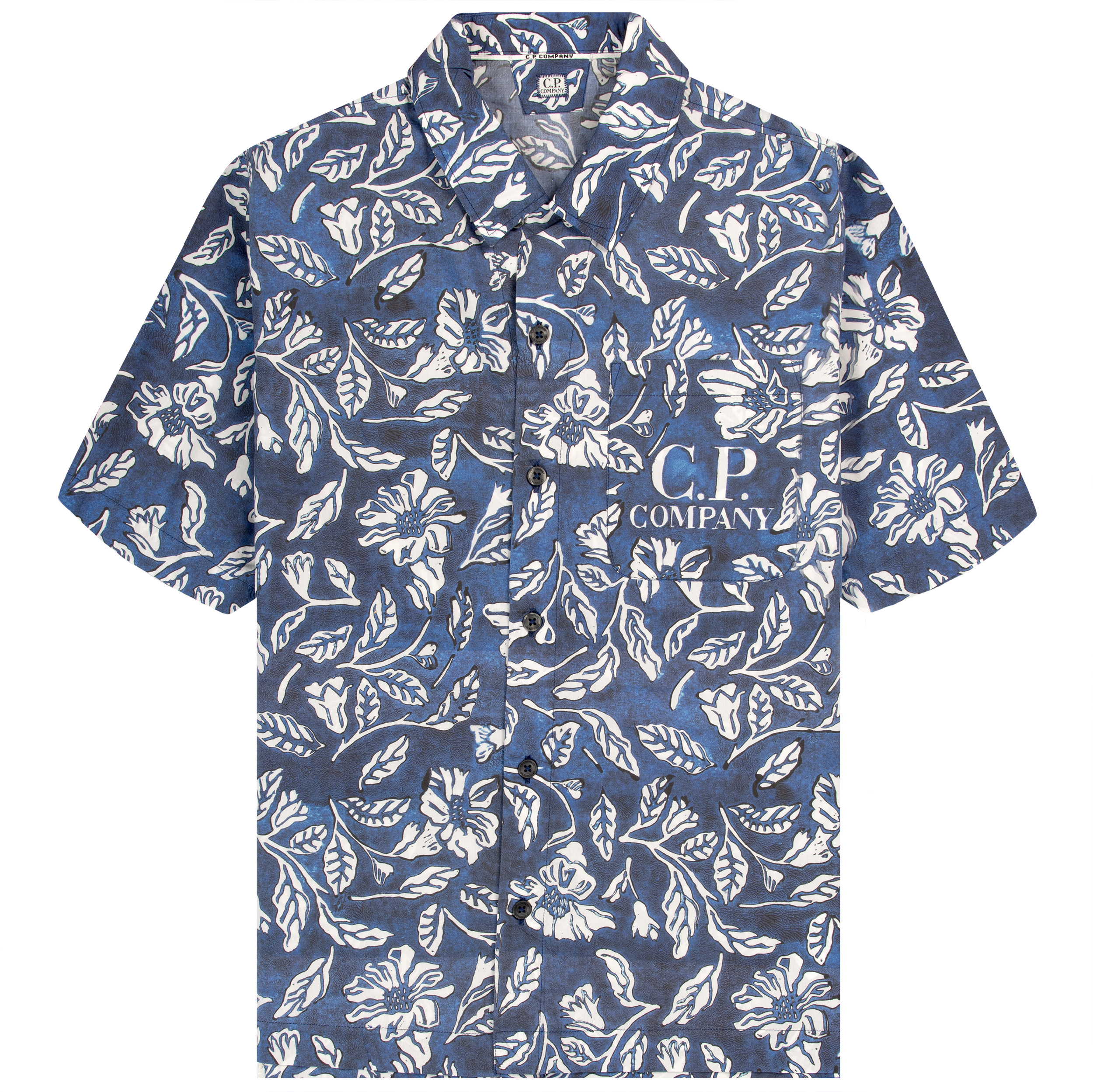 C.P. Company All-Over Floral Printed Popeline SS Shirt Medieval Blue