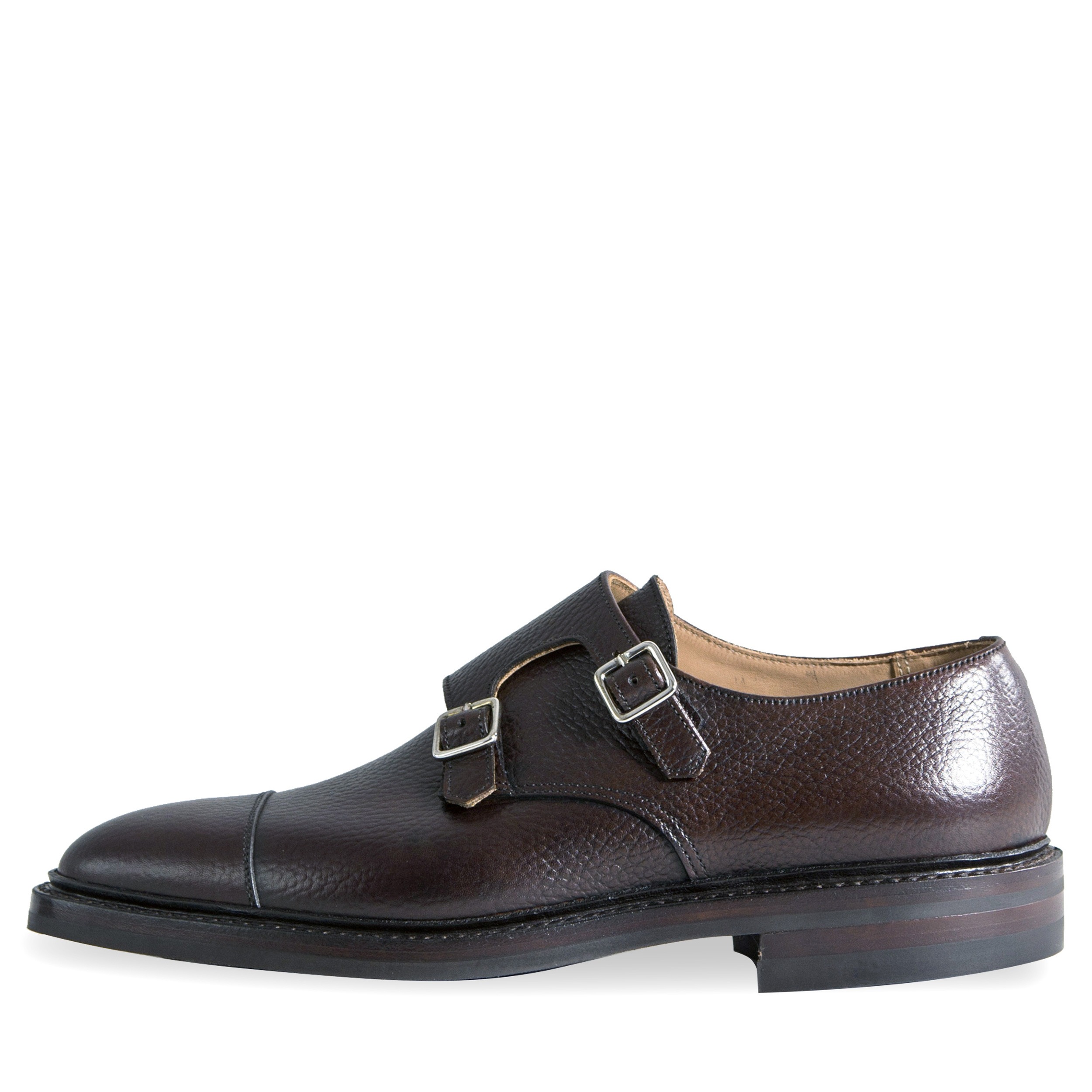 Crockett & Jones ’Harrogate’ Country Calf Grain Double Monk Shoes Dark Brown