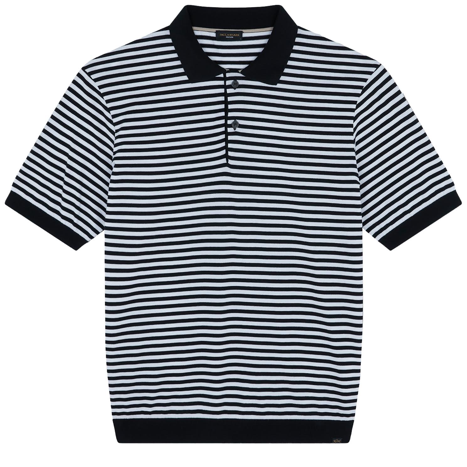 Paul & Shark Stripe Fine Knit Polo Black/White