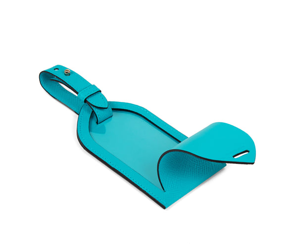 Smythson Luggage Tag Panama Leather Turquoise