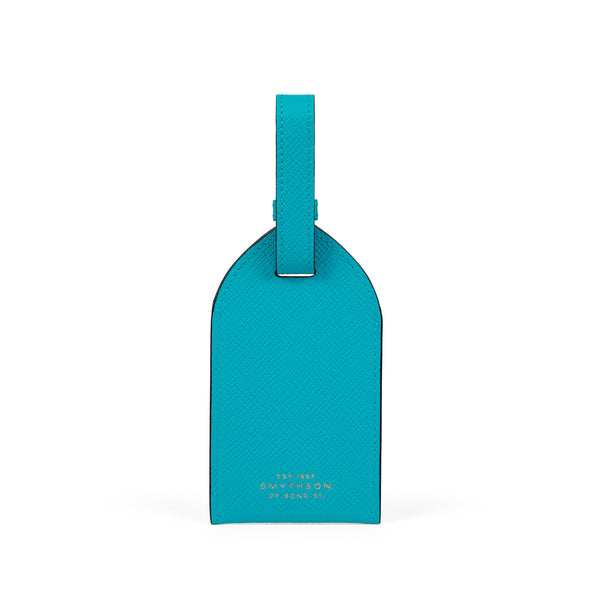 Smythson Luggage Tag Panama Leather Turquoise