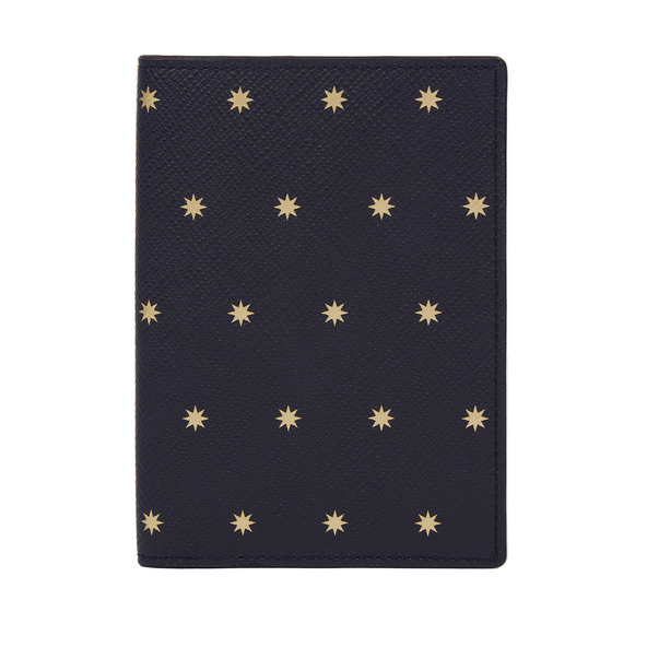 Smythson navy passport cover with stars at Pockets