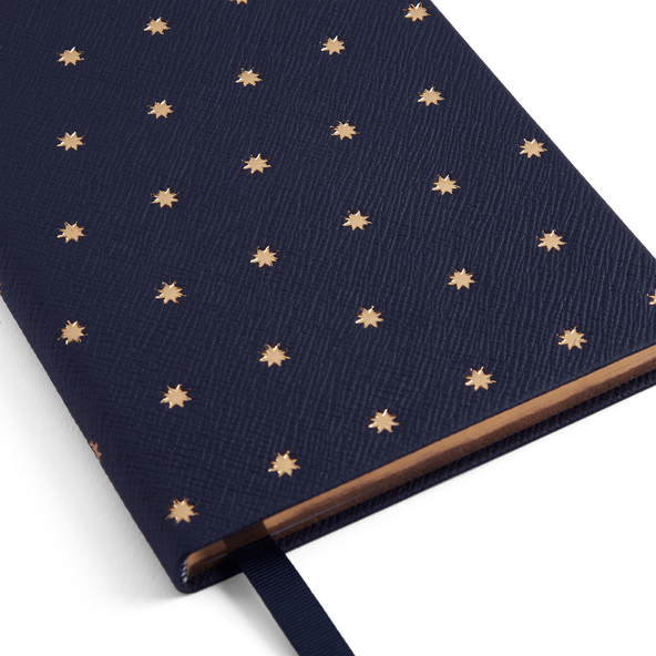 Smythson Soho Navy Notebook, star-embossed leather, 192 gilt-edged pages at Pockets