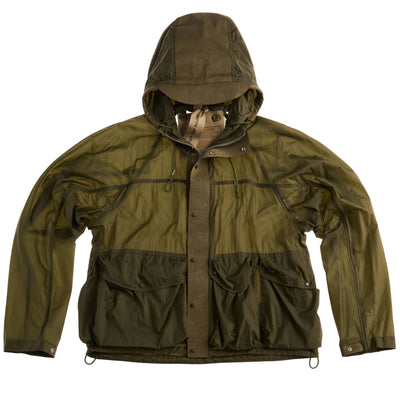 Green jacket with a hood on a white background