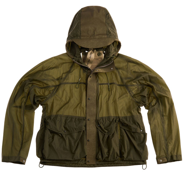 Green jacket with a hood on a white background