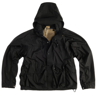 Black jacket with a hood on a white background