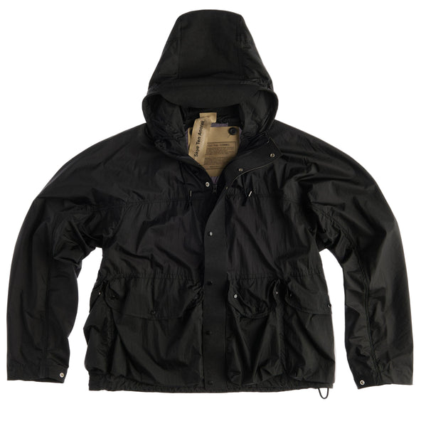 Black jacket with a hood on a white background