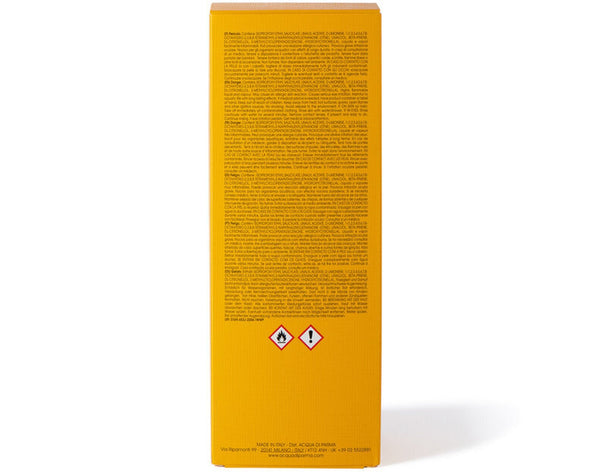 Acqua Di Parma Yellow rectangular box with text and warning symbols on a white background