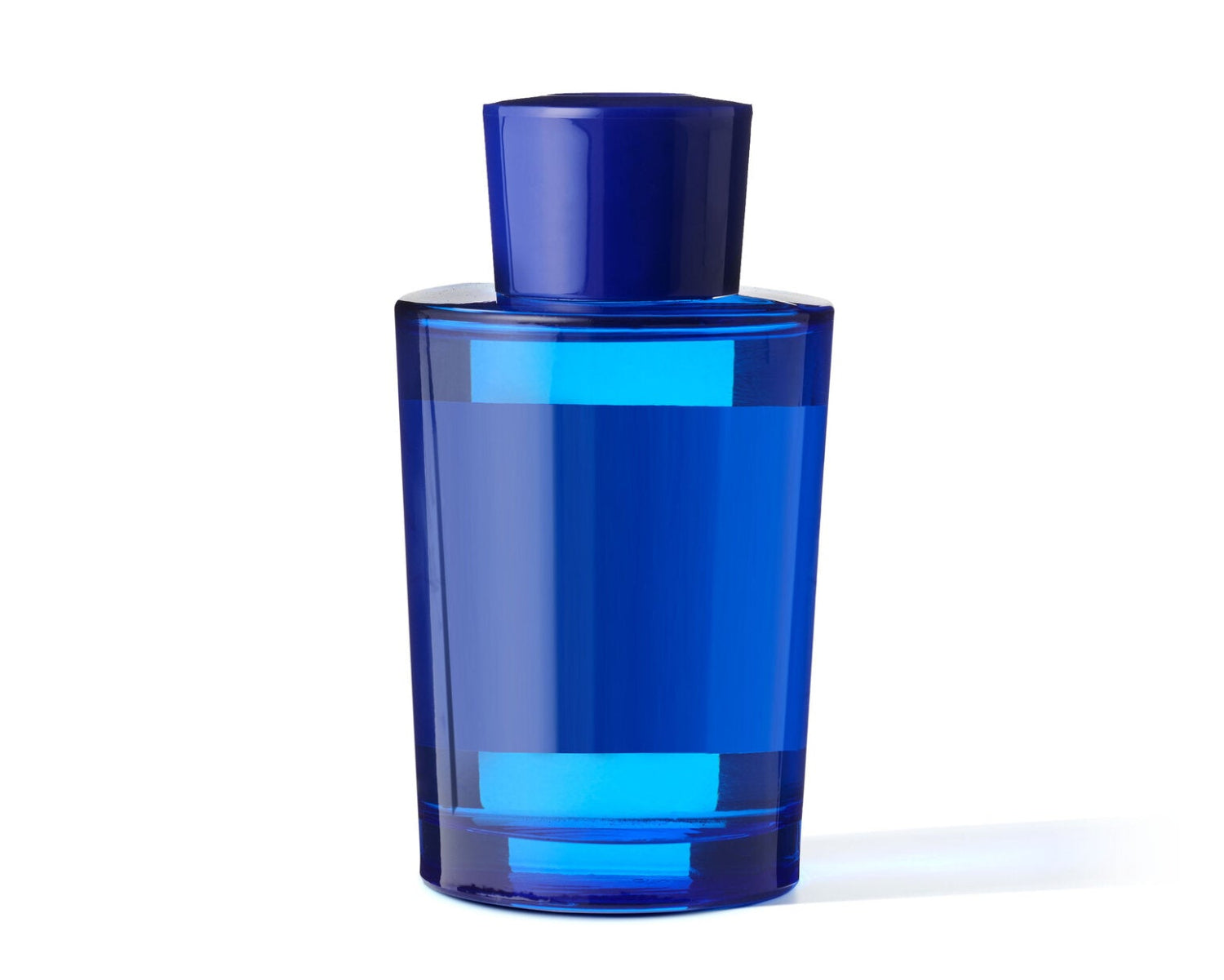 Blue glass container on a white background