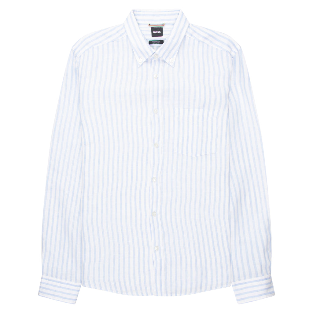 Boss C Liam White/Blue Striped Linen Shirt