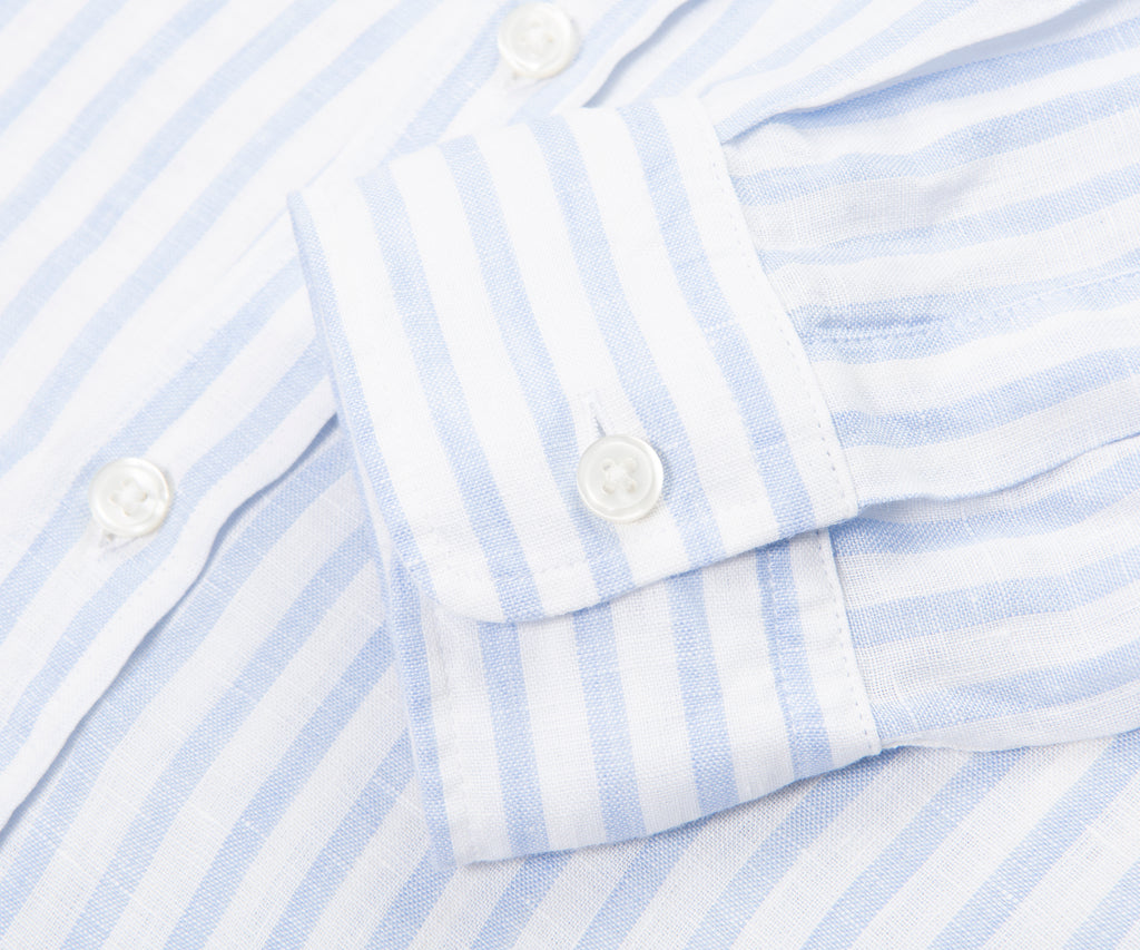 Boss C Liam White/Blue Striped Linen Shirt