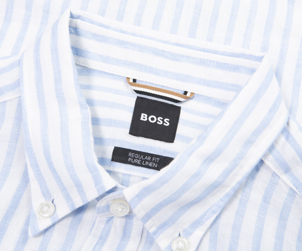 Boss C Liam White/Blue Striped Linen Shirt