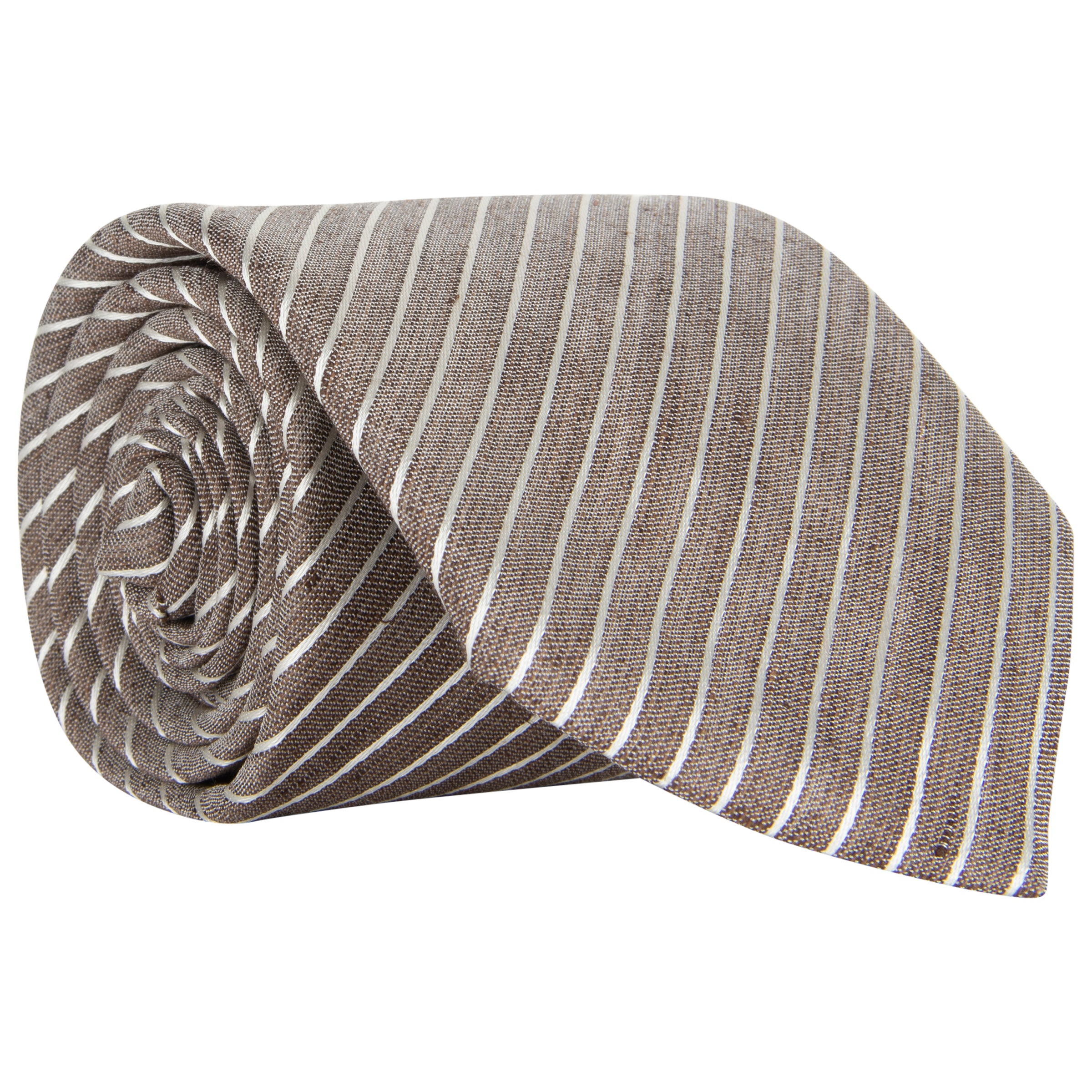 Canali Linen Striped Tie Brown