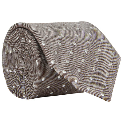 Canali Linen Polka Dot Tie Brown