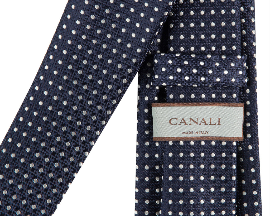 Canali Textured Polka Dot Tie Navy/White