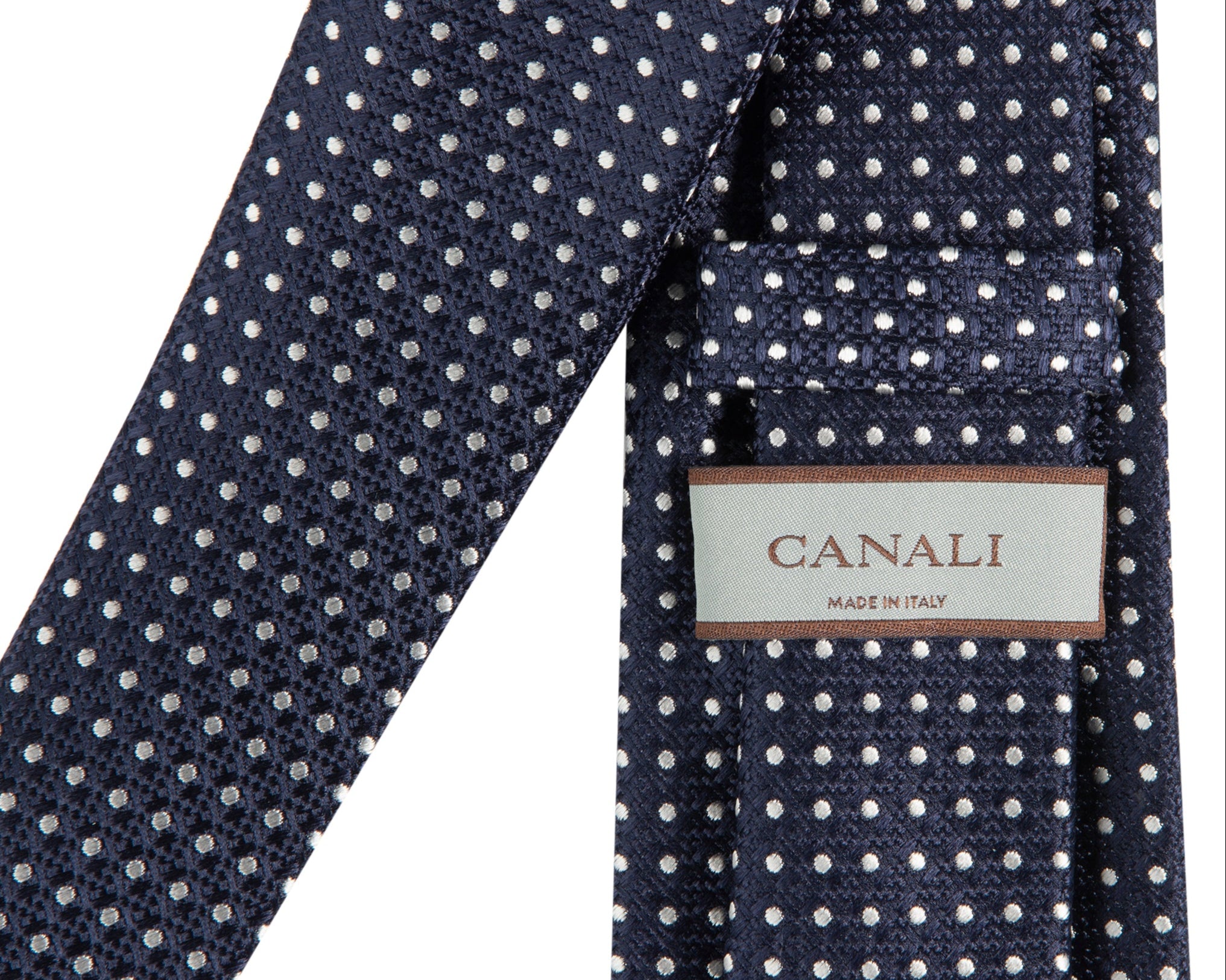 Canali Textured Polka Dot Tie Navy/White